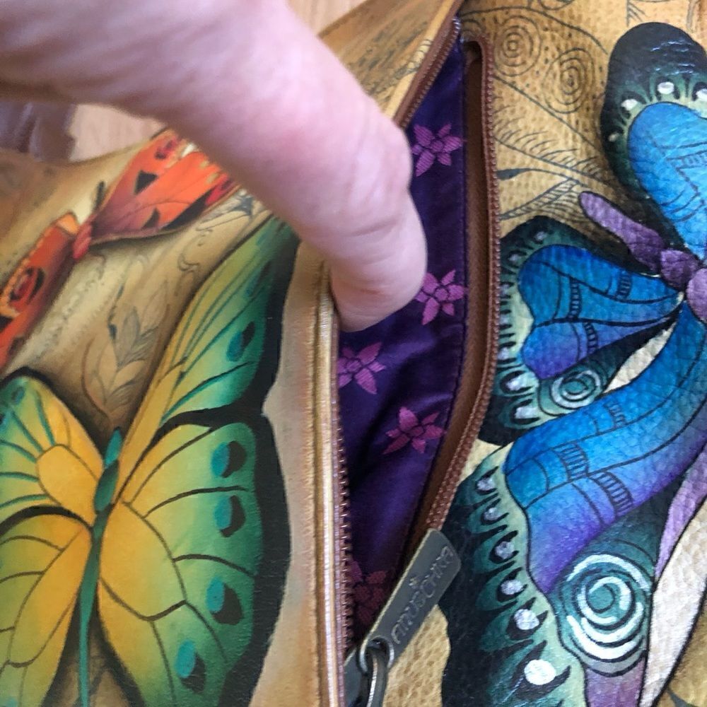 NWT ANUSCHKA India Hand-Painted Leather Butterfly Purse Shoulder Bag - Picture 12 of 15